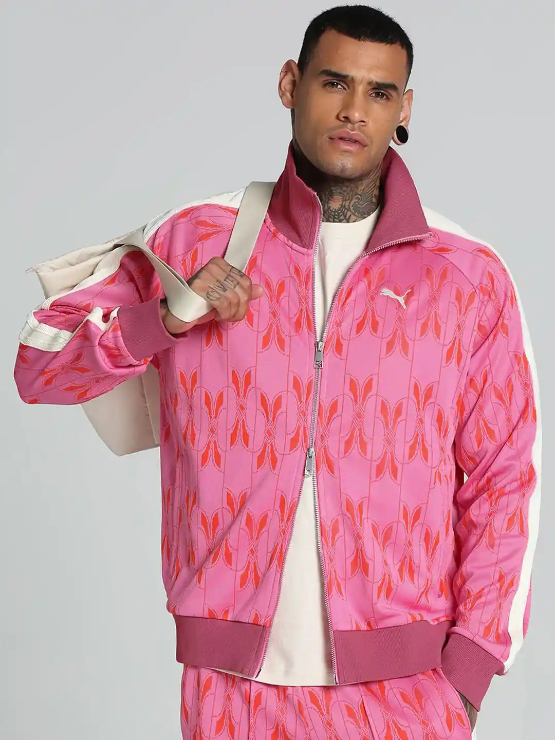 Jacket Puma Tracksuit Mens Pink Puma The NeverWorn V T7 Graphic Printed  Relaxed Fit Track Jacket