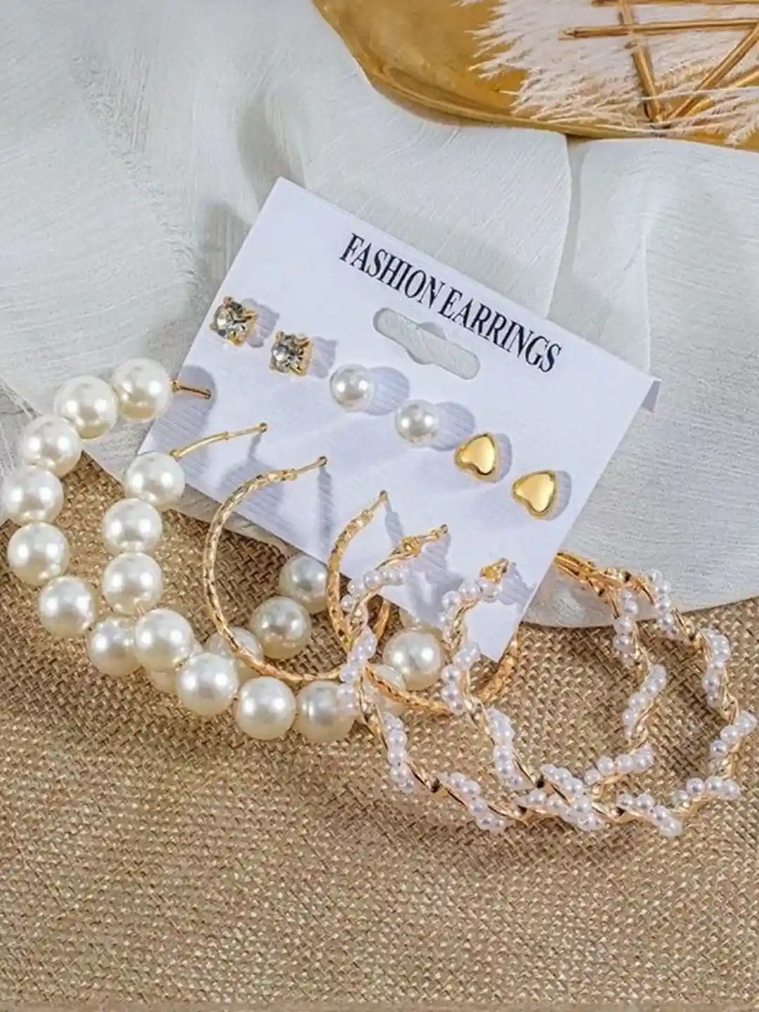 Buy Vembley Combo of Pairs Crystal Pearl Gold Plated Stud Hoop