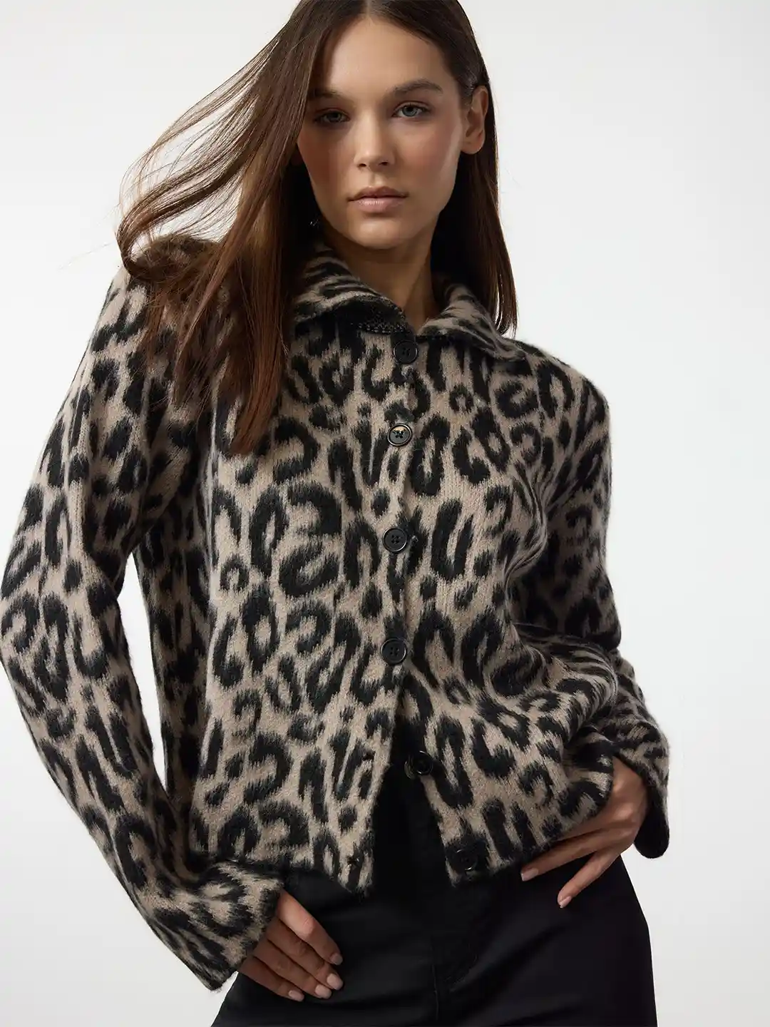 Buy Trendyol Women Shirt Collar Printed Cardigan Sweaters for