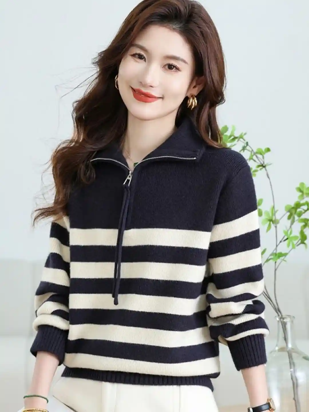Buy StyleCast Women Striped Shirt Collar Sweaters Sweaters for
