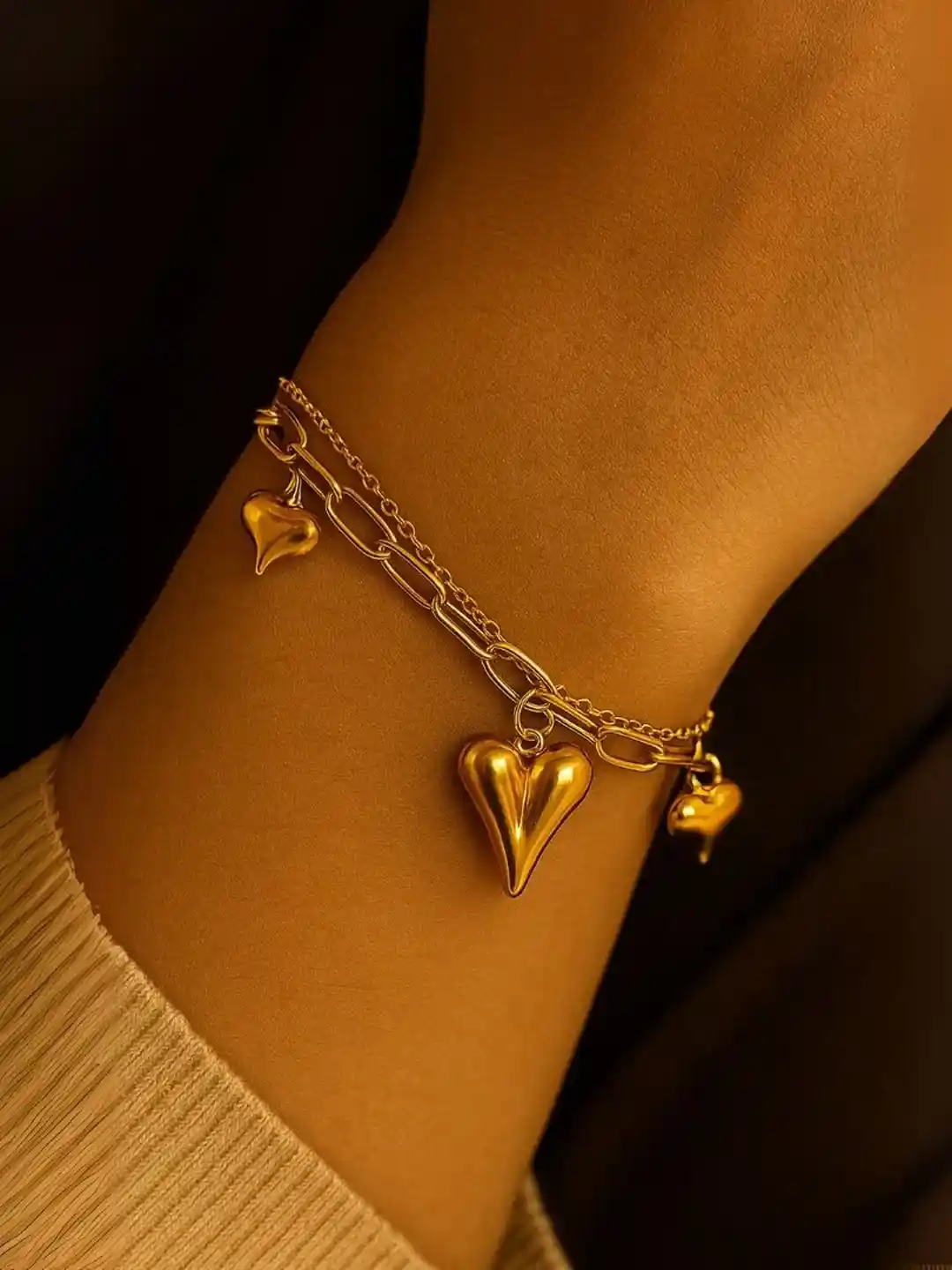 Buy Bracotive Stainless Steel Gold-Plated Heart Shaped Anti - Main Image