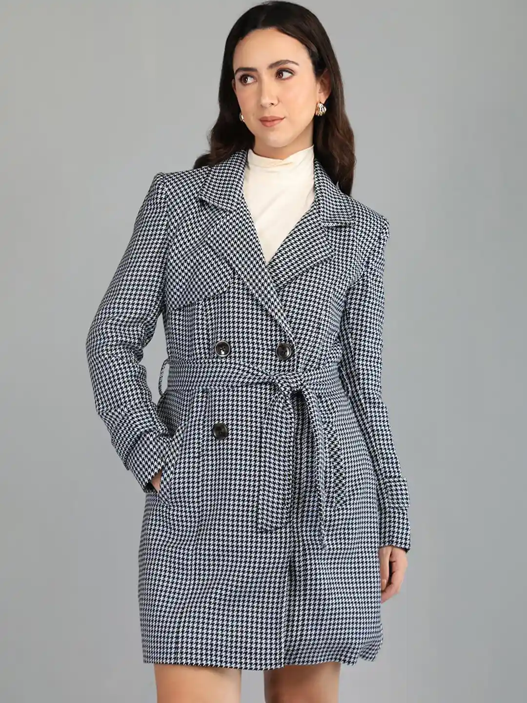Buy HONNETE Checked Single Breasted Winter Coat Coats for Women