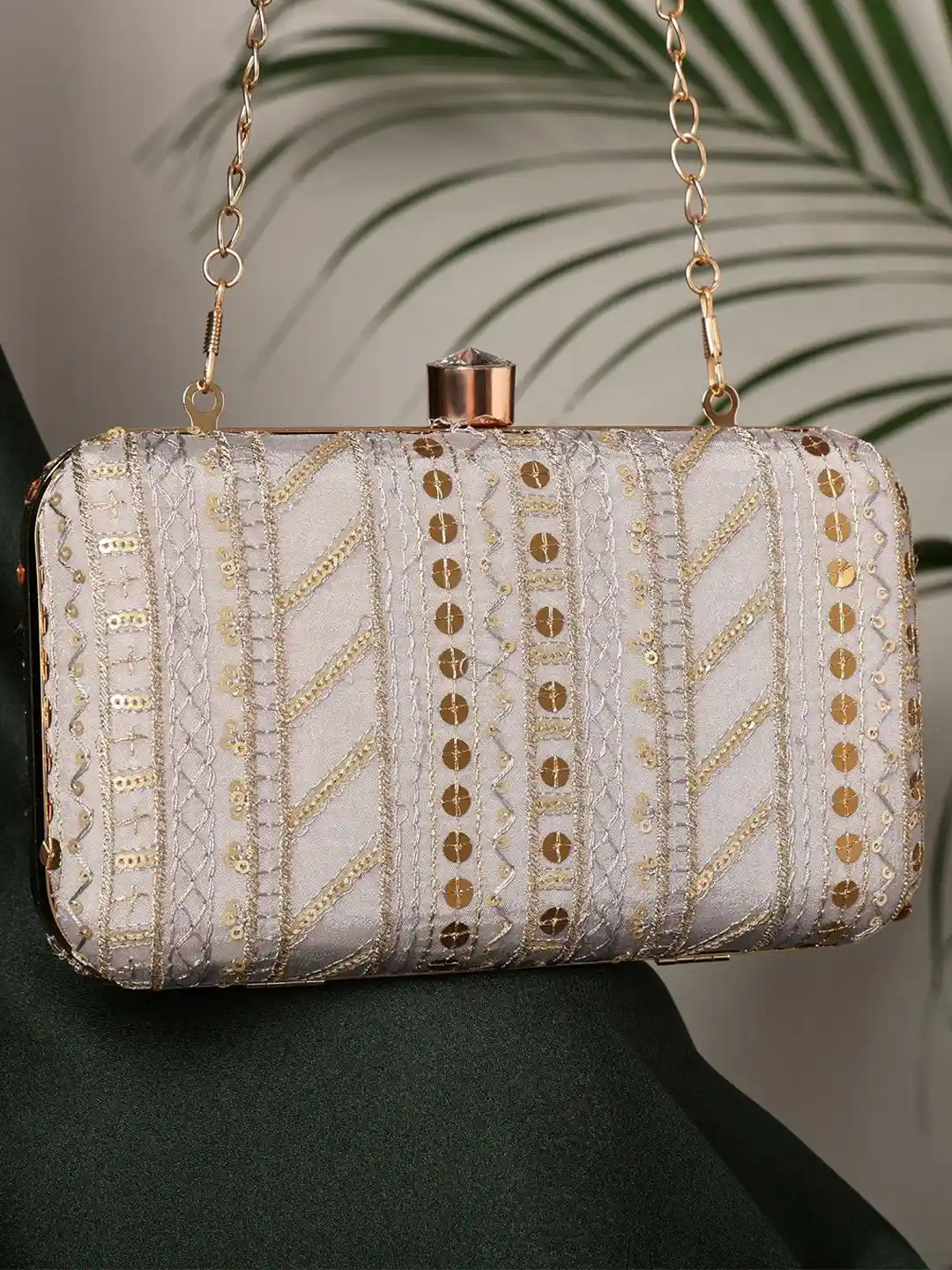 Buy MYBWO Embellished Box Clutch With Detachable Chain Clutches