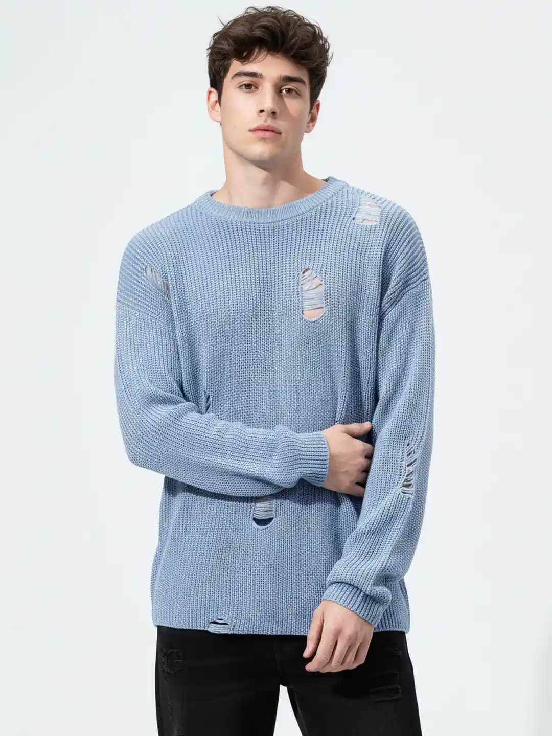 Buy glitchez Distressed Ribbed Oversized Pullover Sweaters for