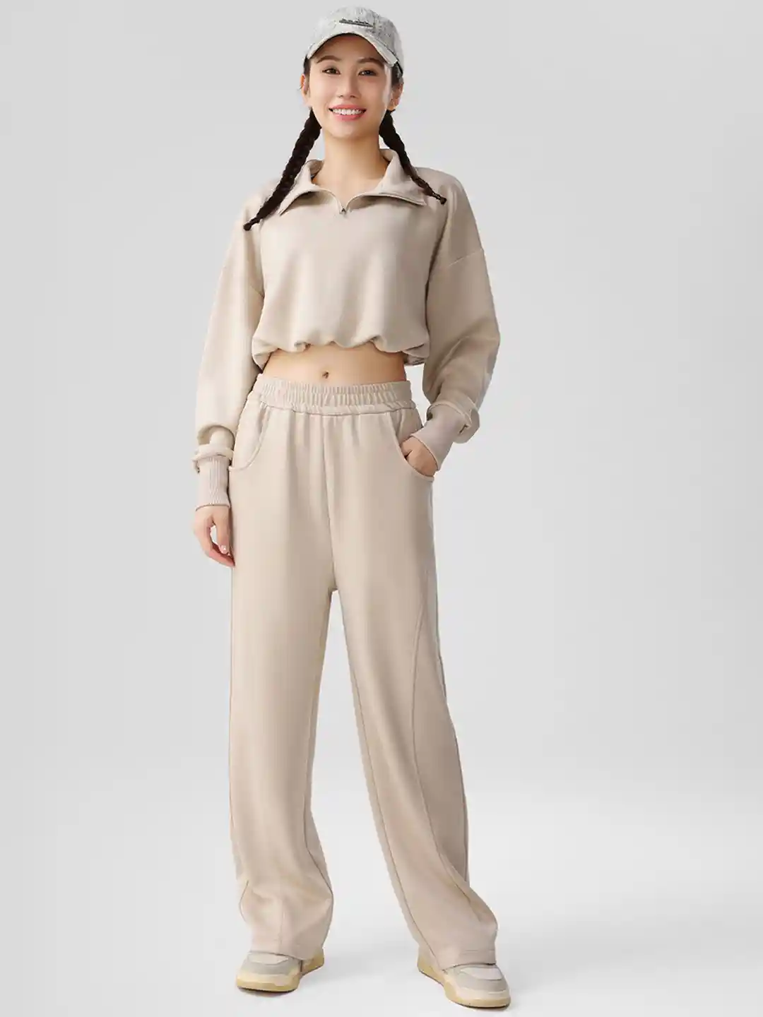 Buy LULU SKY Women Elastic Waist Wide Leg Sports Trousers