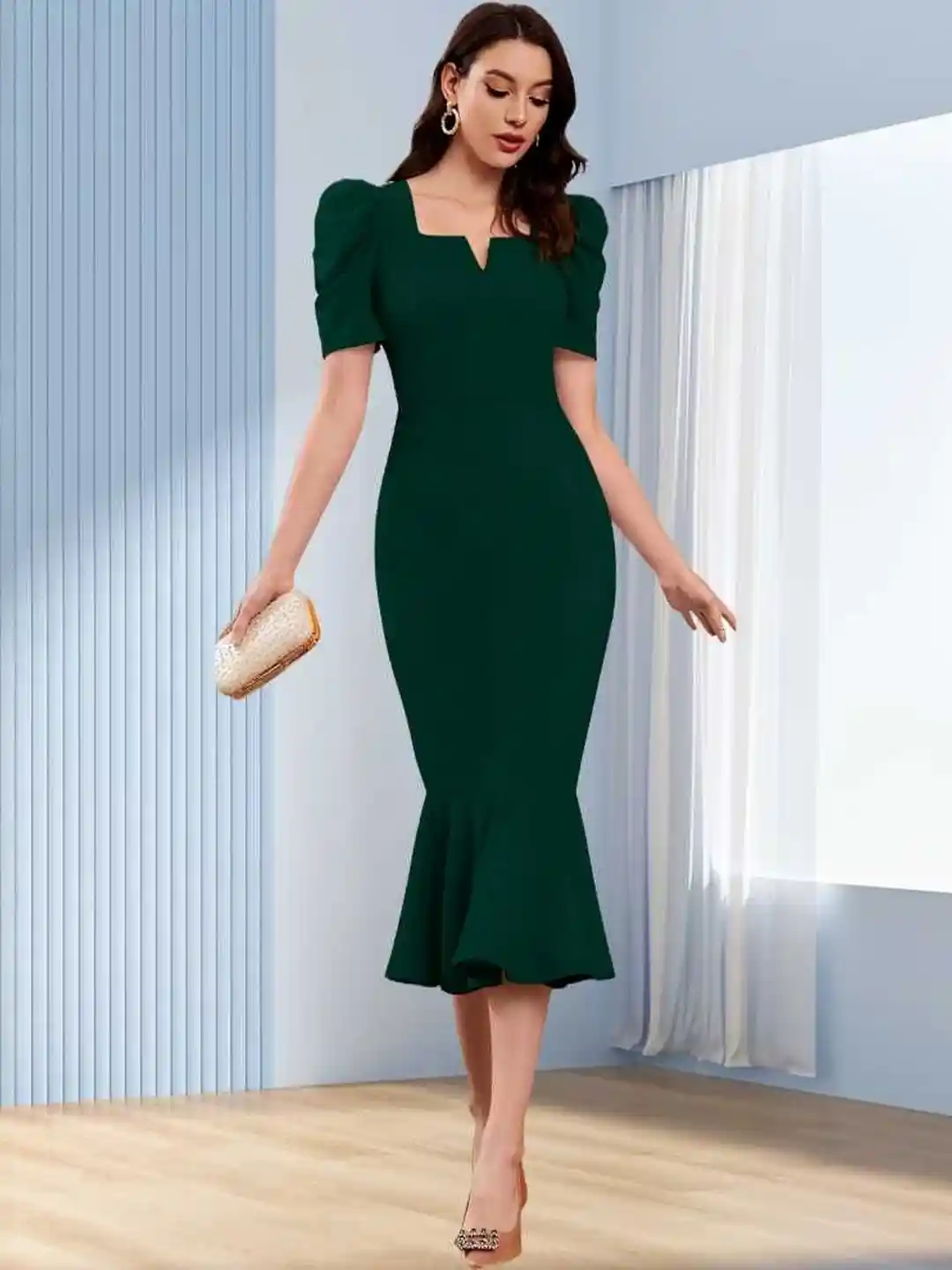 Buy WATAY Women Cuffed Sleeve Midi Bodycon Dress Dresses for