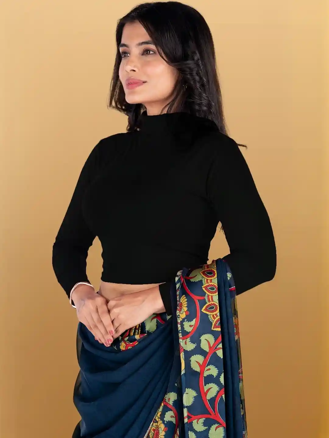 Buy Abhi Women Black Solid High Neck Long Sleeves Stretchable