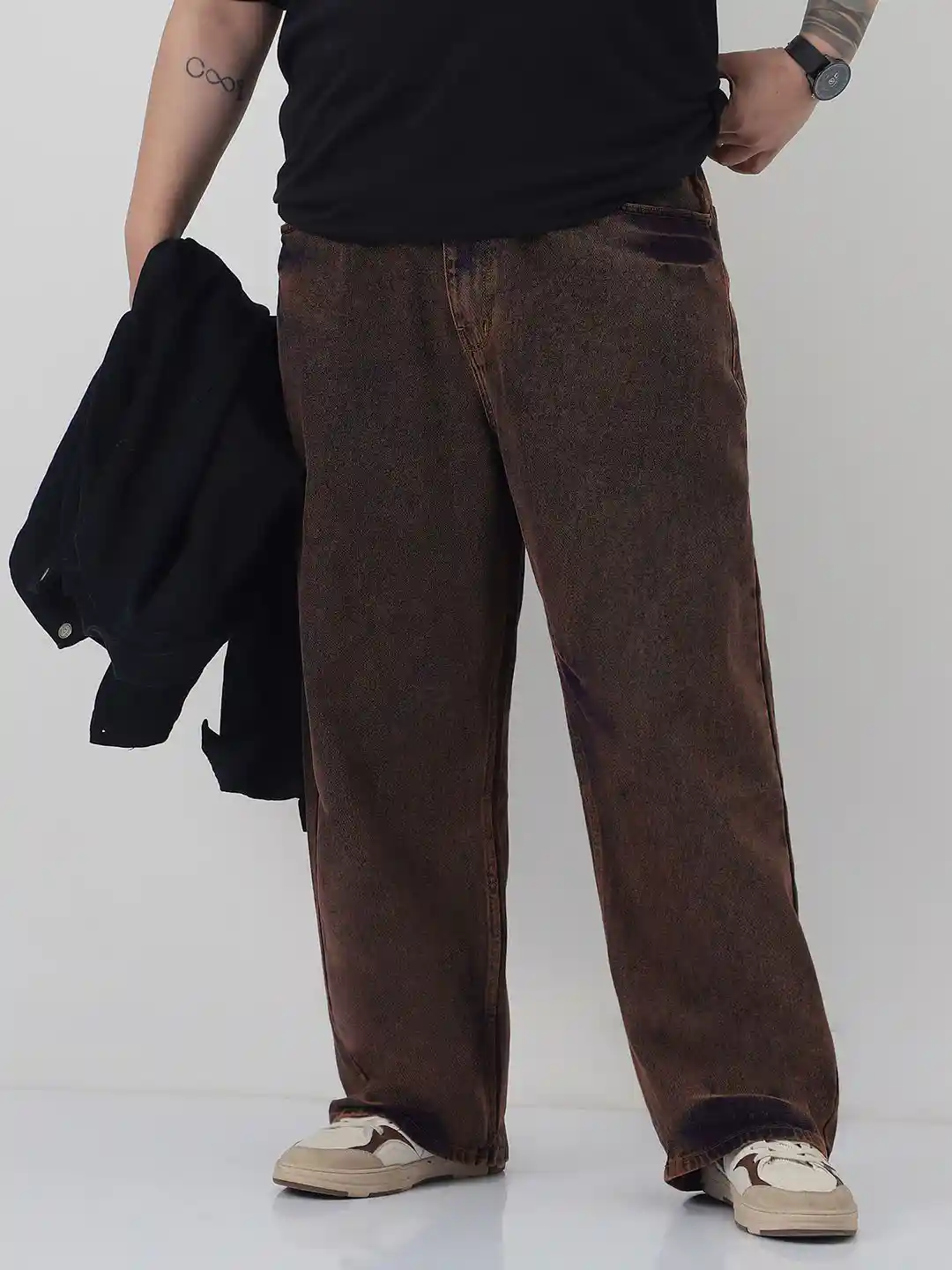 Buy Urbano Plus Men Light Brown Loose Baggy Fit Washed Cotton