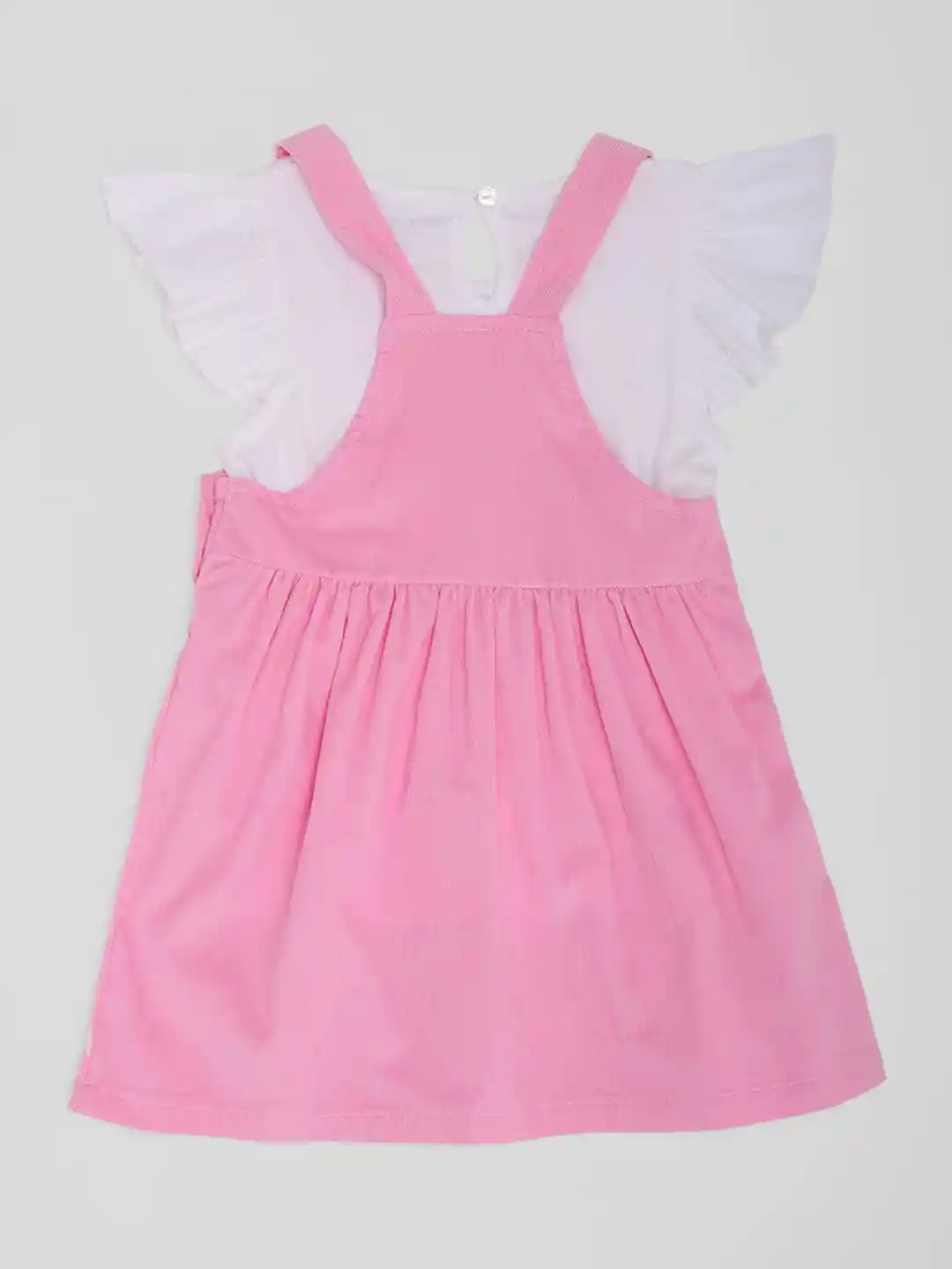 Pantaloons Baby Girls Heart Embroidered Corduroy Pinafore Ruffle Dress  With T-Shirt