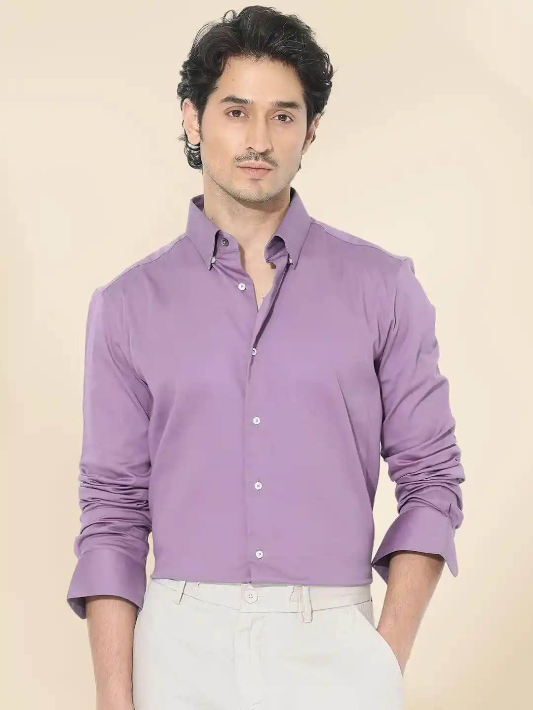 Buy INDOPRIMO Button-Down Collar Long Sleeves Satin Casual Shirt