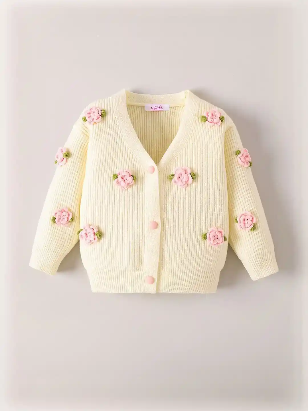 Buy Hopscotch Girls Floral Rose Applique Ribbed Cardigan