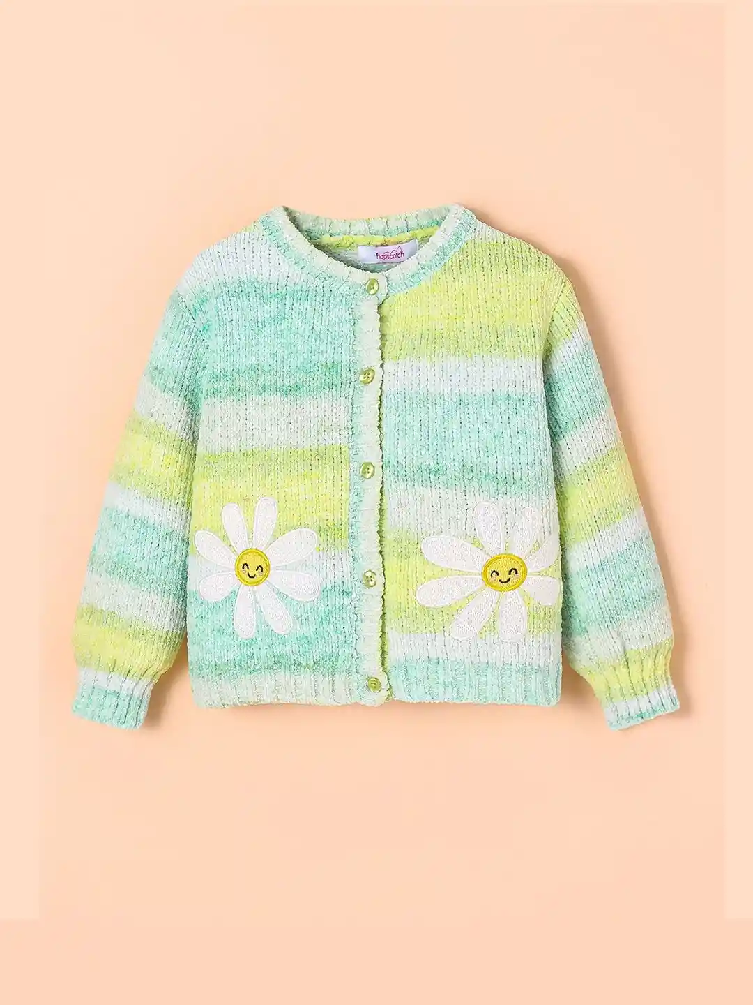 Buy Hopscotch Girls Yellow Green Striped Cardigan Sweater