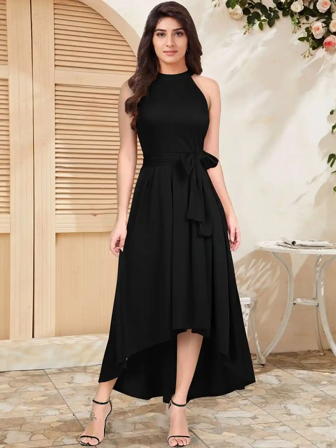 Wilcan Women Round Neck Sleeveless Belted Detail Fit Flare Midi Dress