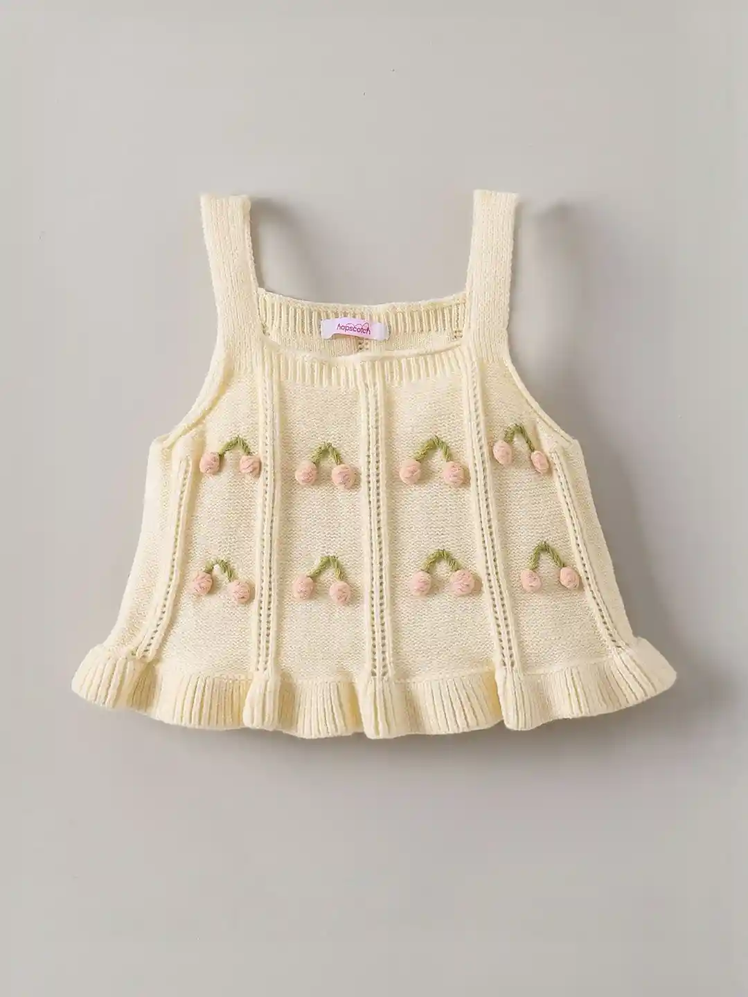 Buy Hopscotch Girls Beige Acrylic Applique Knitted Sweater