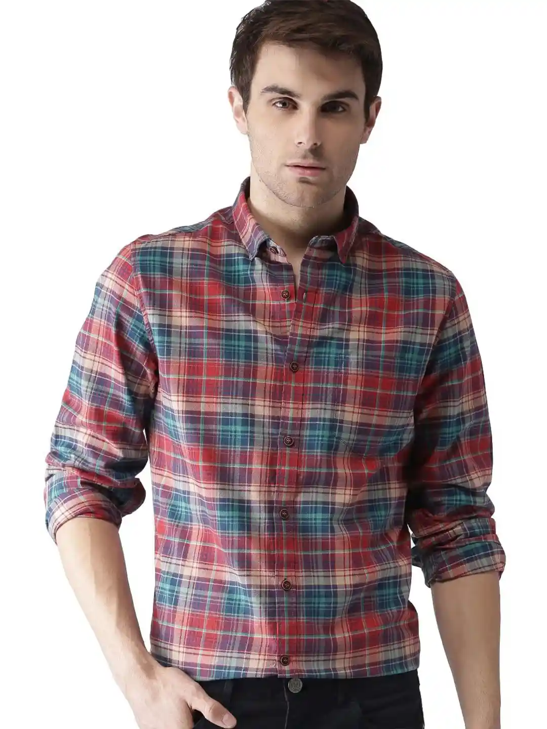 Buy INDOPRIMO Men Tartan Checked Spread Collar Casual Shirt