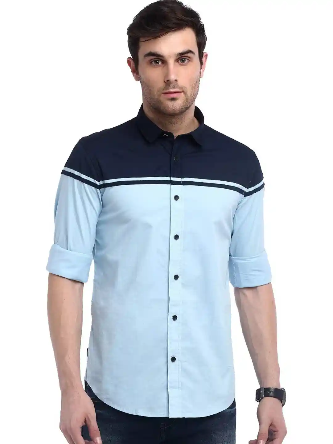 Buy INDOPRIMO Men Colourblocked Spread Collar Cotton Casual Shirt