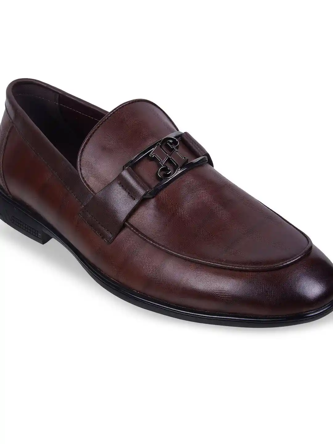 Men Solid Slip-On Leather Formal Loafers