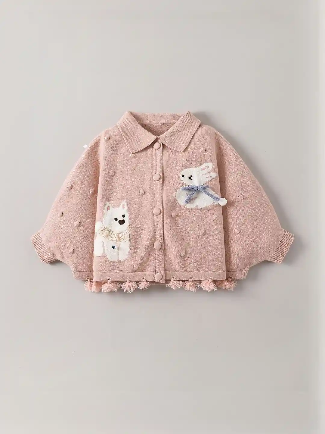 Buy Hopscotch Girls Bear Detail Fringe Edges Cardigan Sweaters