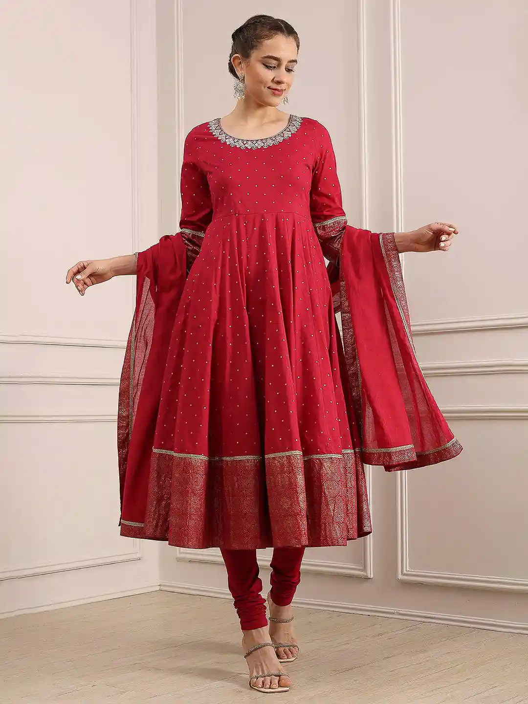 Buy Biba Ethnic Motifs Printed Mirror Work Pure Cotton Kurta With