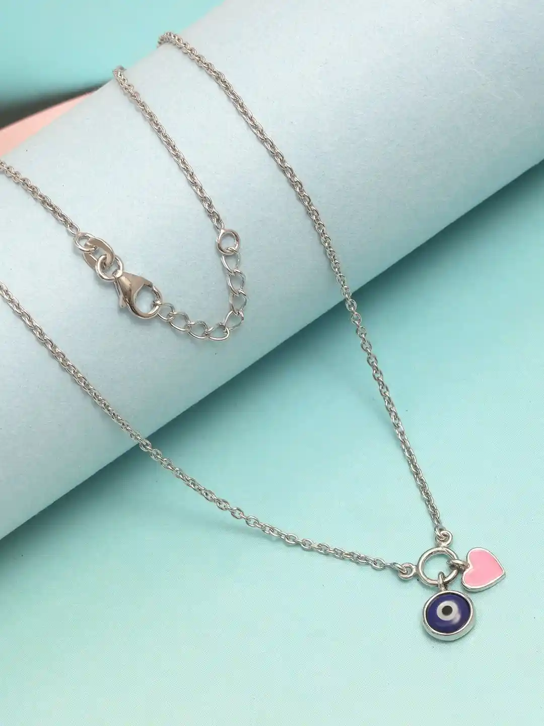 LeCalla Kids Silver Silver-Plated Evil Eye Heart Charms Sterling Silver  Chain