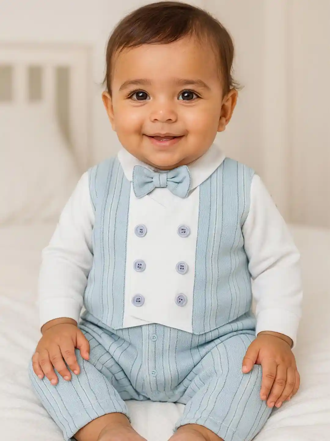 Buy MeeMee Infants Boys Striped Cotton Rompers Rompers for