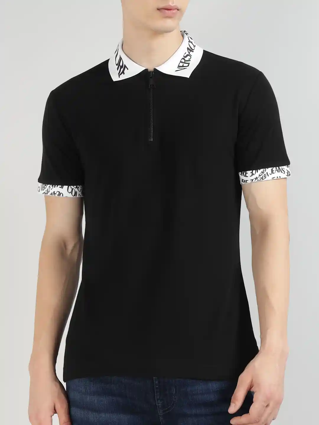 Versace Jeans Couture Men Brand Logo Printed Polo Collar Cotton Slim Fit  T-shirt