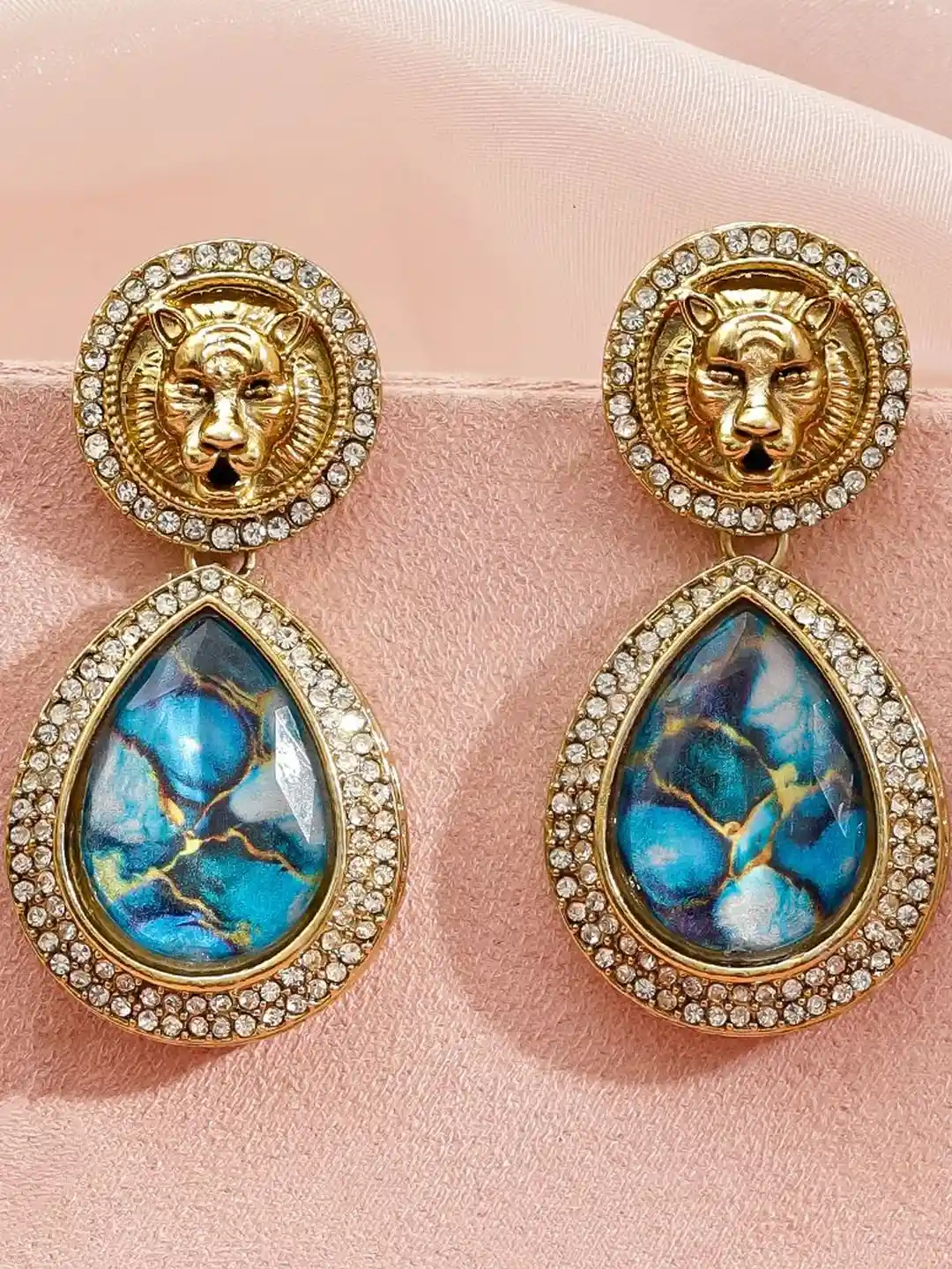 Rubans 18K Gold-Plated Cubic Zirconia Studded Teardrop Shaped Drop Earrings