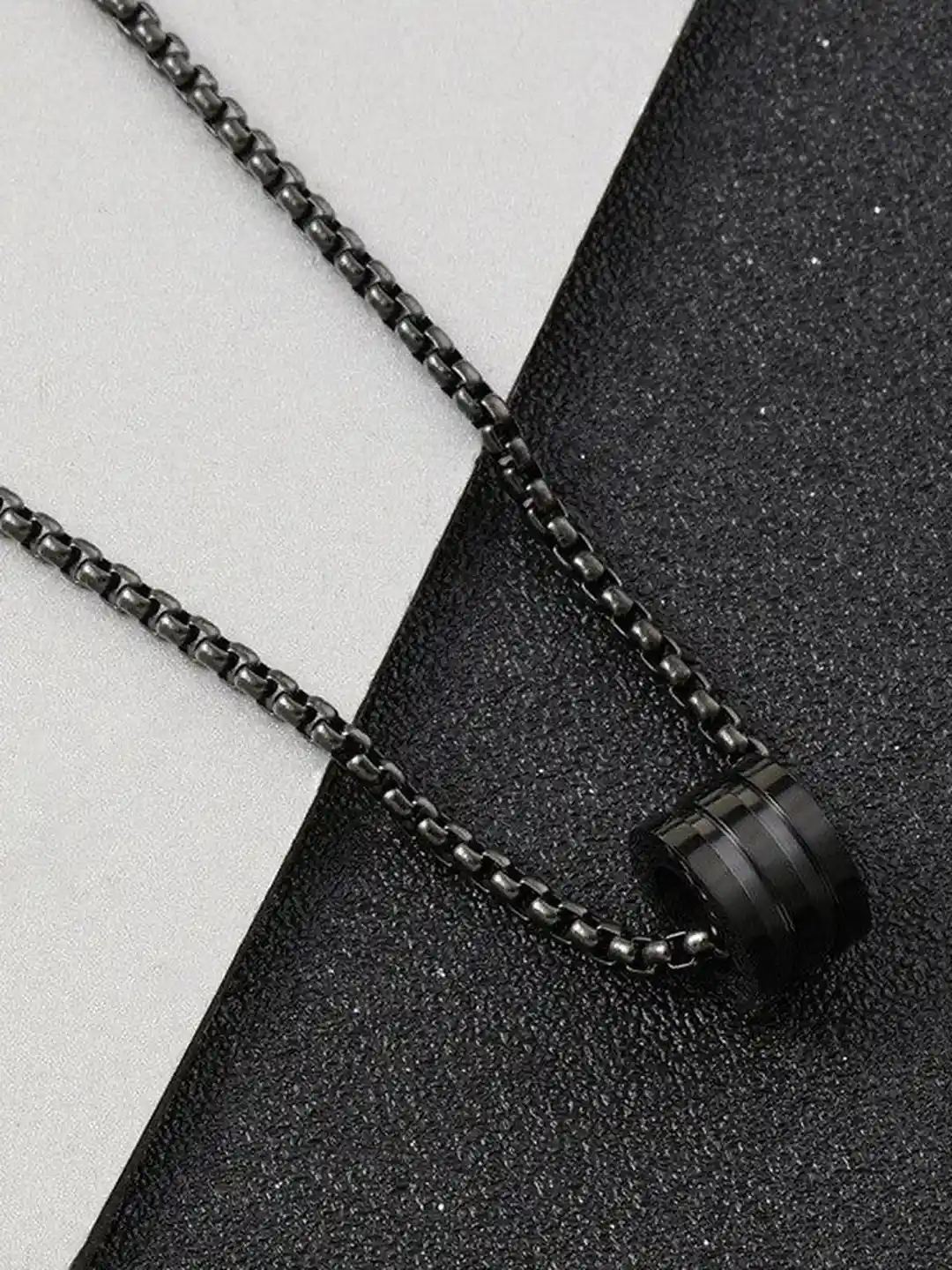 Buy Jewelaa Men Black Silver-Plated Triple Ring Pendant With