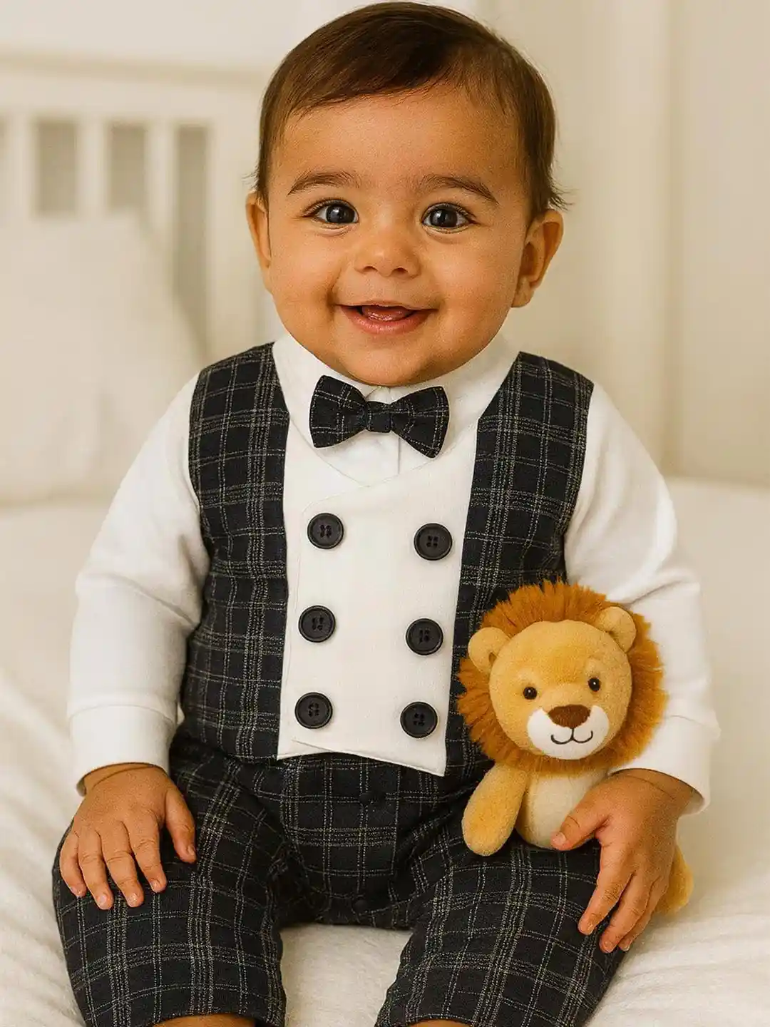 Buy MeeMee Infants Boys Checked Cotton Rompers Rompers for