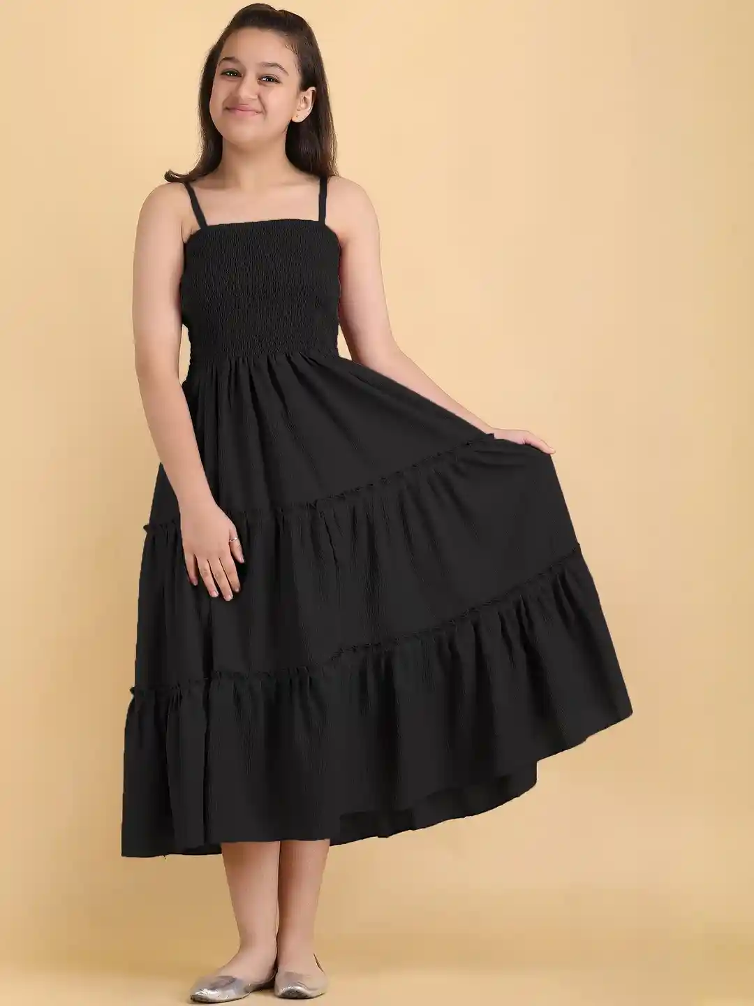Buy PaheliRani Girls Black Solid Fit Flare Sleeveless Dress