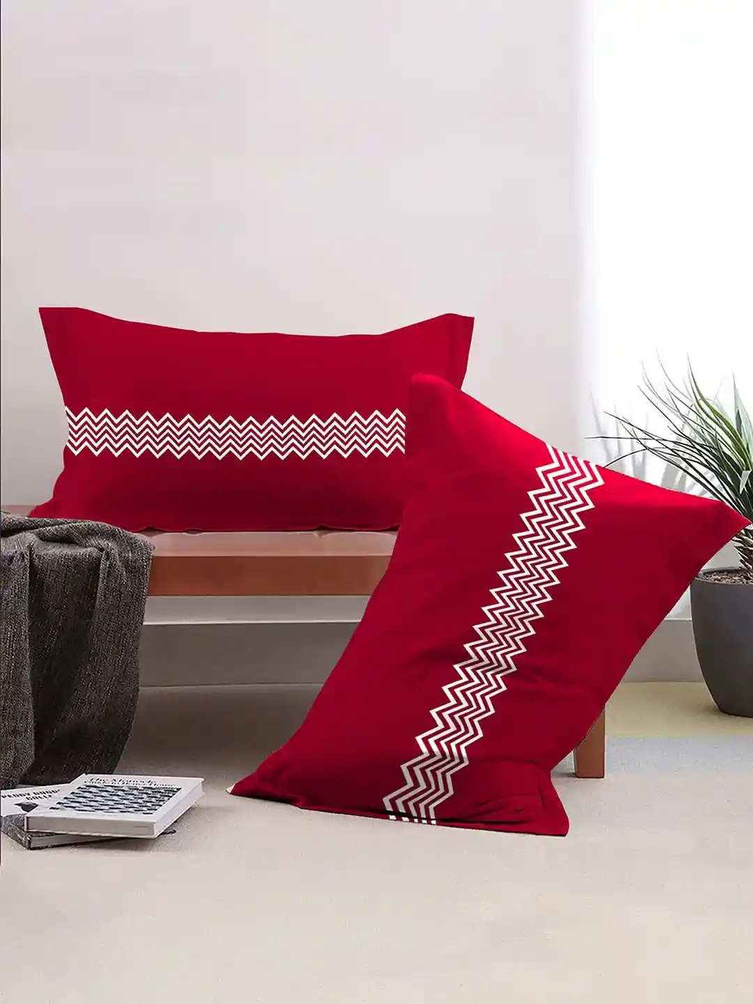 MYTRIDENT Red White Pieces Striped Pure Cotton Rectangle Pillow Covers
