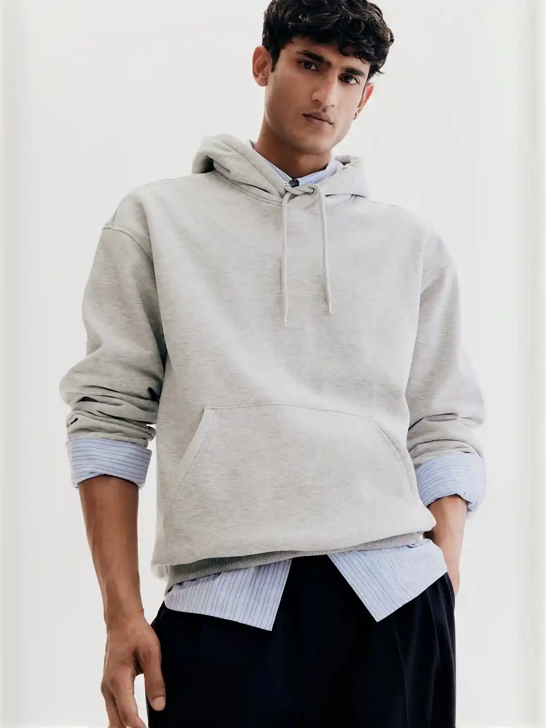 Buy H&M Men Grey Relaxed Fit Hoodie Sweatshirts for Men 15193740