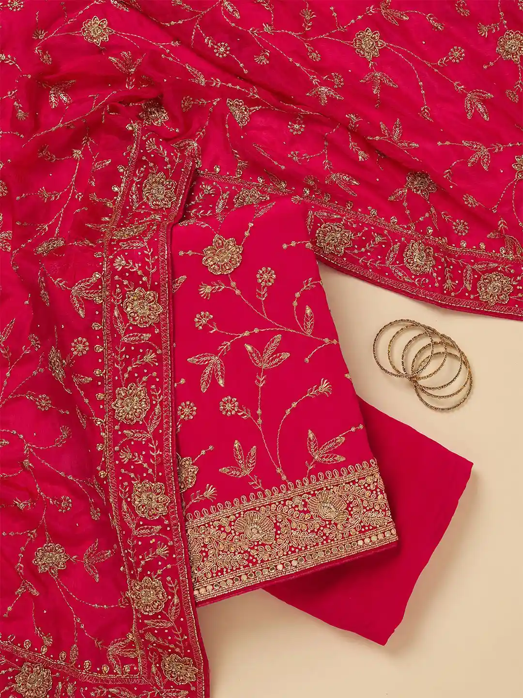 Buy Koskii Floral Embroidered Beads and Stones Work Unstitched