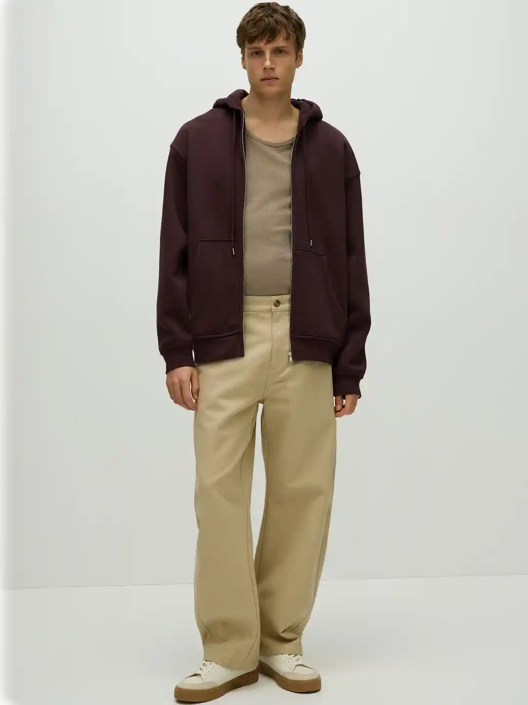 H&m Zip Up Jacket Brown H&M Women Brown Solid Oversized Zip