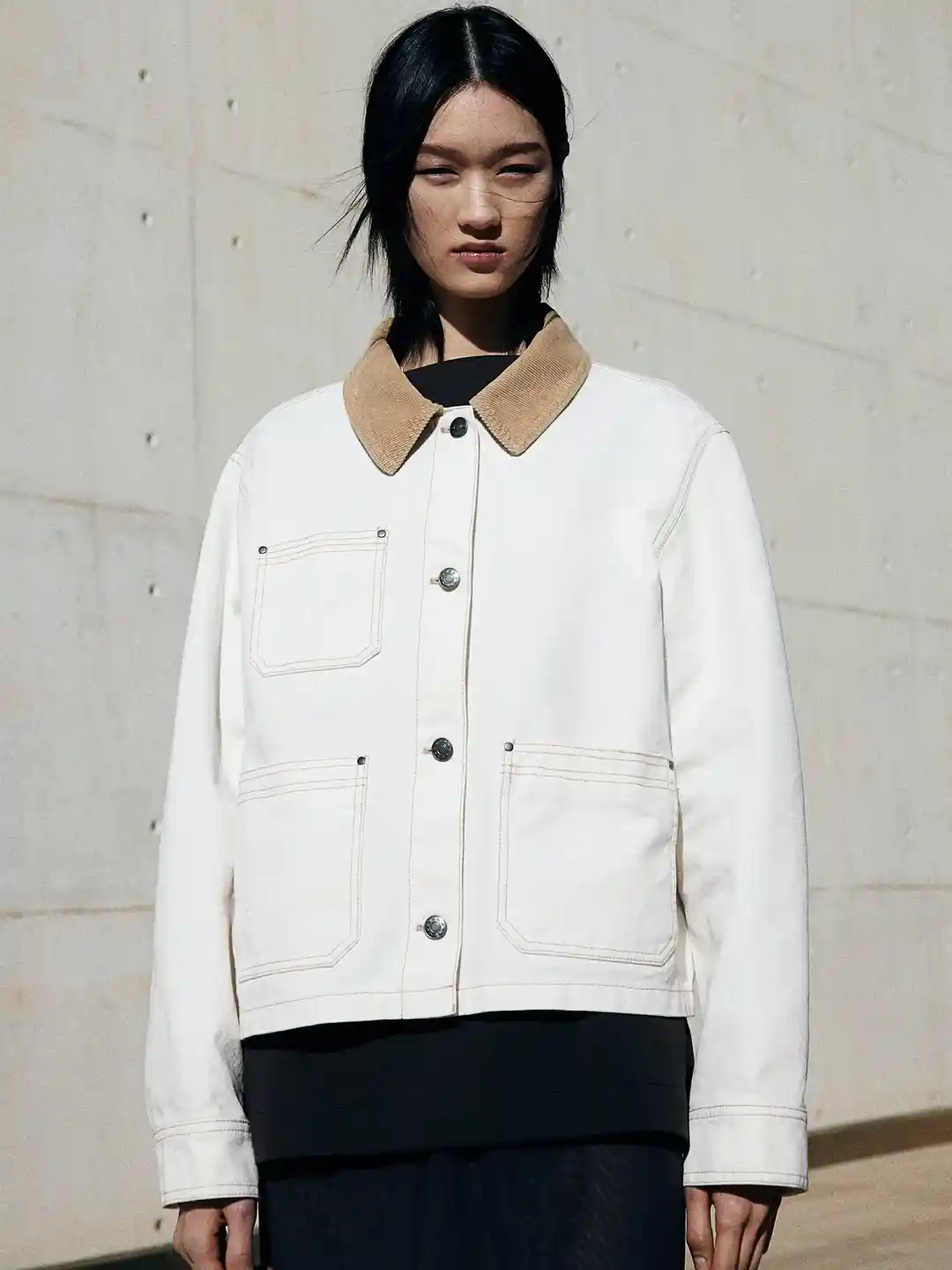 H&M Corduroy-Collar Denim Jacket