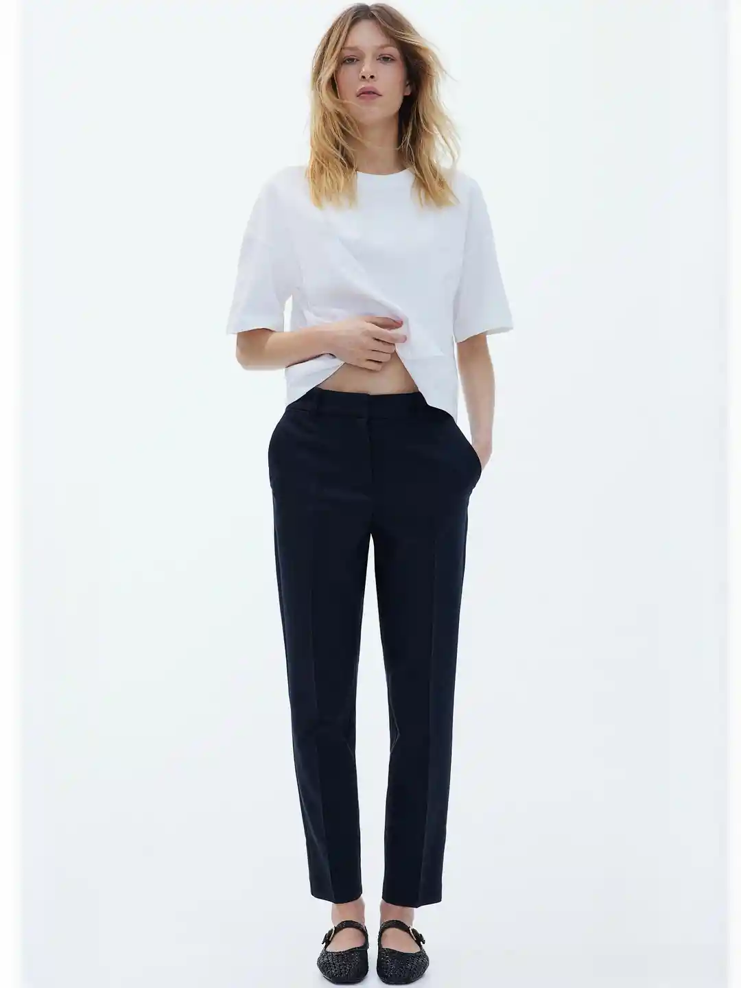 h&m cigarette trousers Buy Women Stretch Weave Cigarette... Online side pockets Slim Fit Cigarette Pants H&m