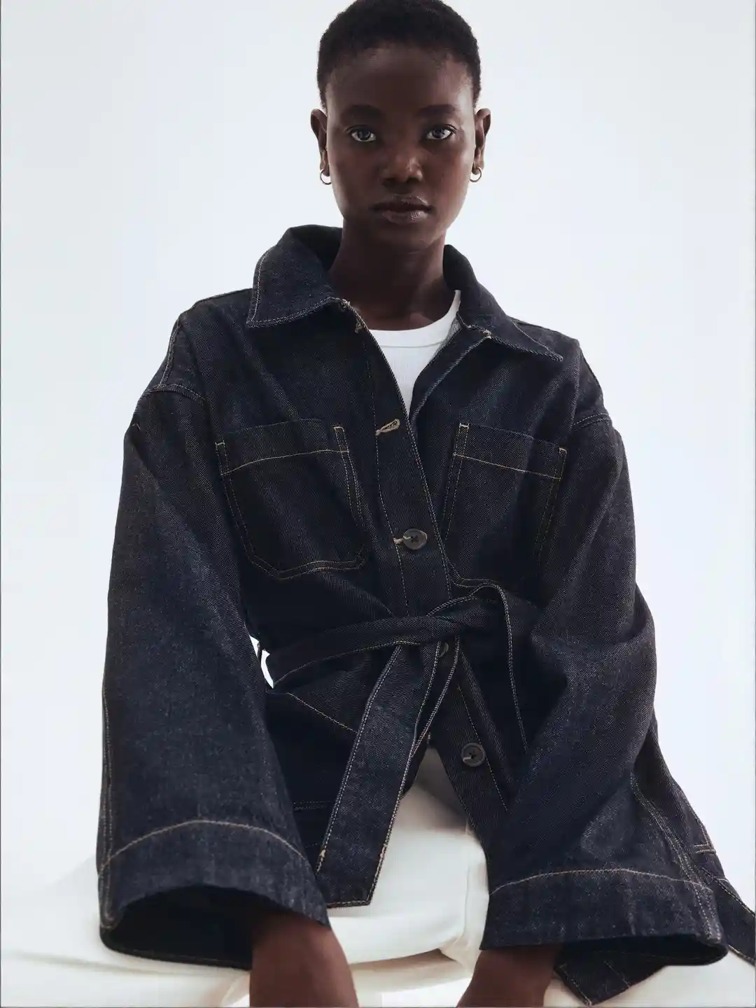 Buy H&M Pure Cotton Tie-Belt Denim Jacket Jackets for Women