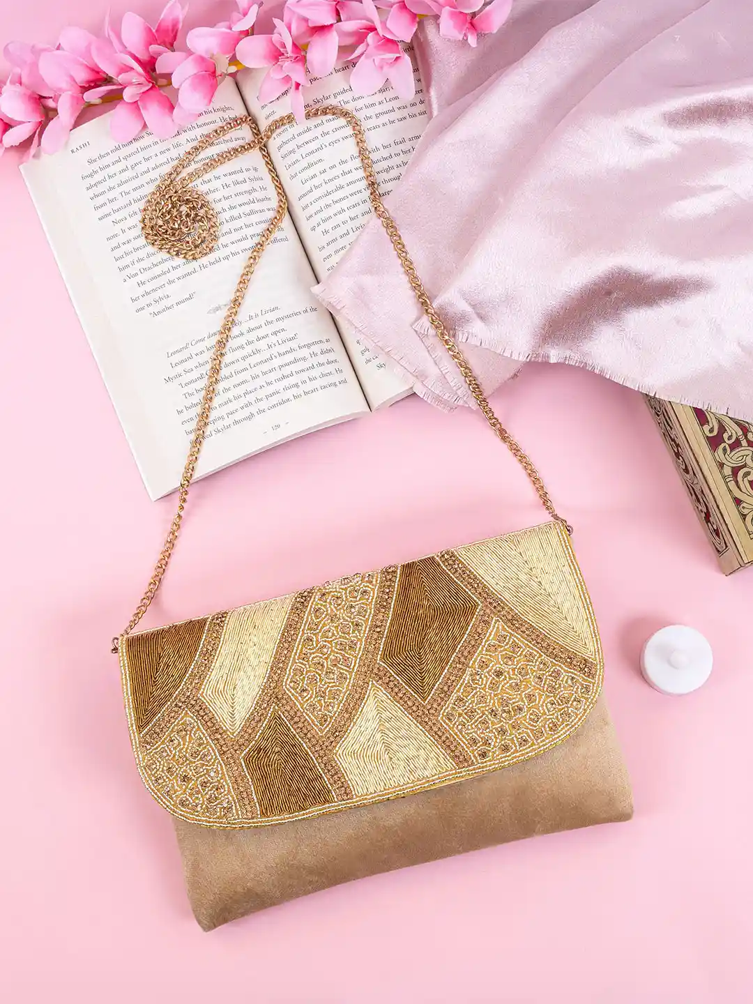 Buy QANISHA Embroidered Suede Envelope Clutch Clutches for Women