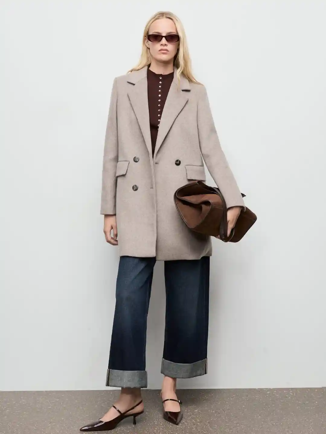 Myntra Womens Double Breasted Peacoat MANGO Notched Lapel Collar