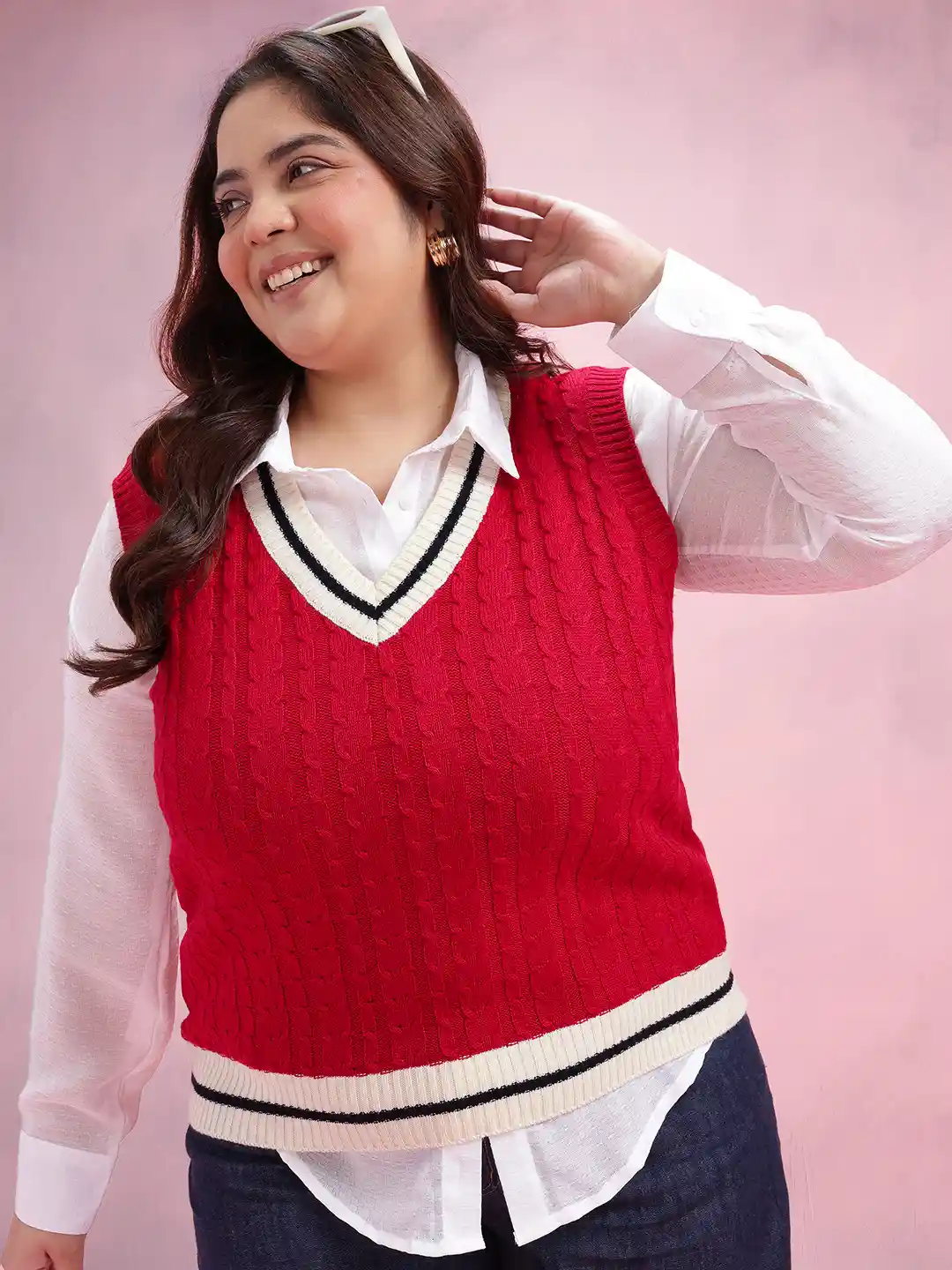 Buy DressBerry Curve Plus Size Cable Knit Sweater Vest Sweaters