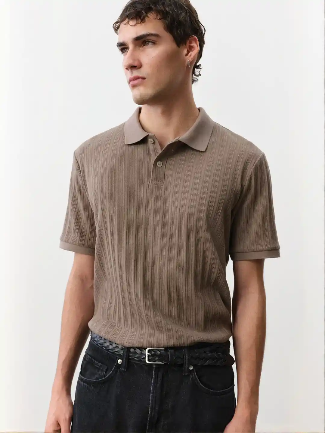 Buy H&M Slim Fit Textured Jersey Polo Shirt Tshirts for Men