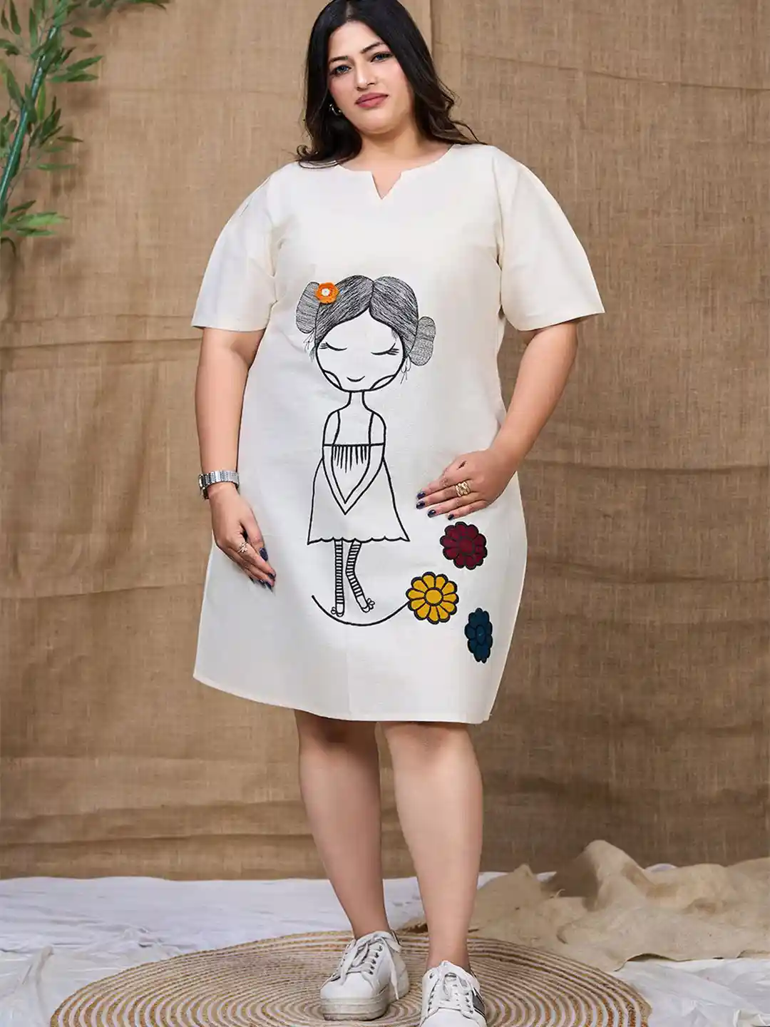 Buy Curvy Lane Women V-Neck Plus Size Graphic Print Shift Dress