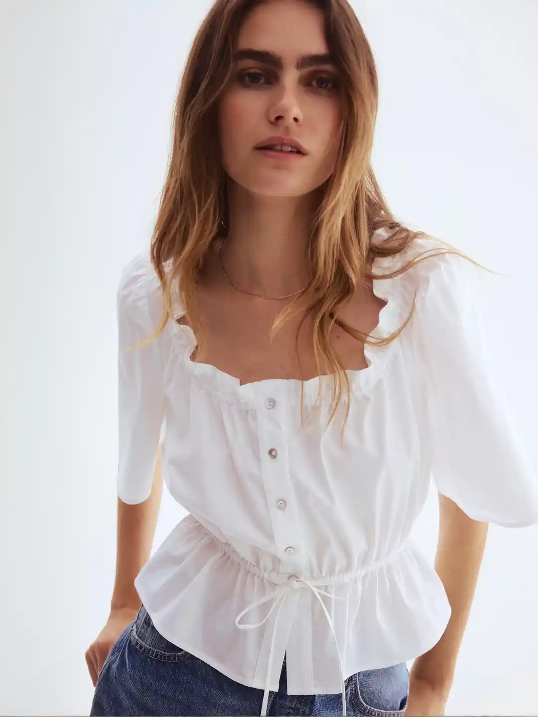 H&M Frill-Trimmed Cotton Blouse
