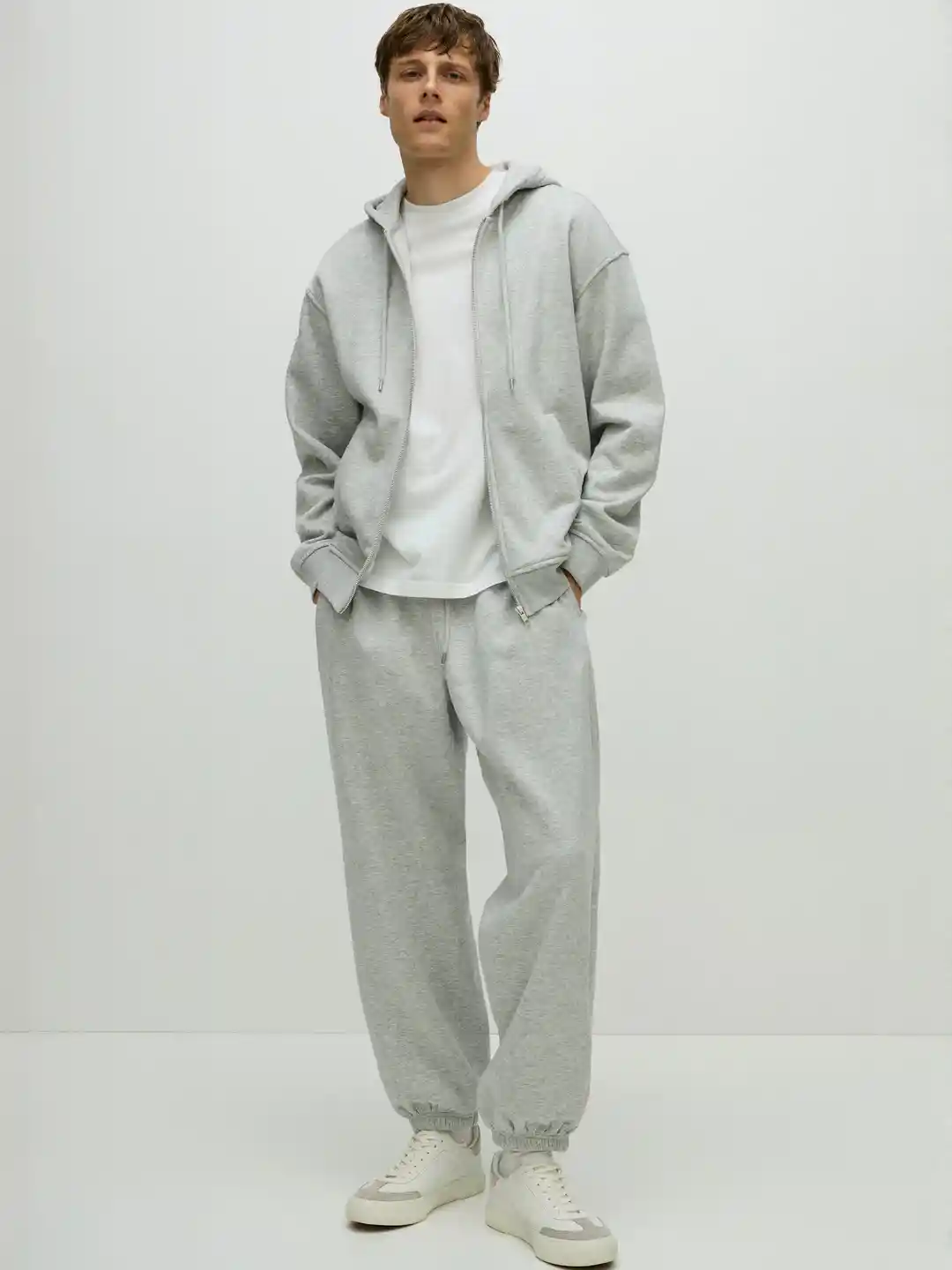 Buy H&M Men Grey Melange Solid Regular Fit Joggers Trousers for