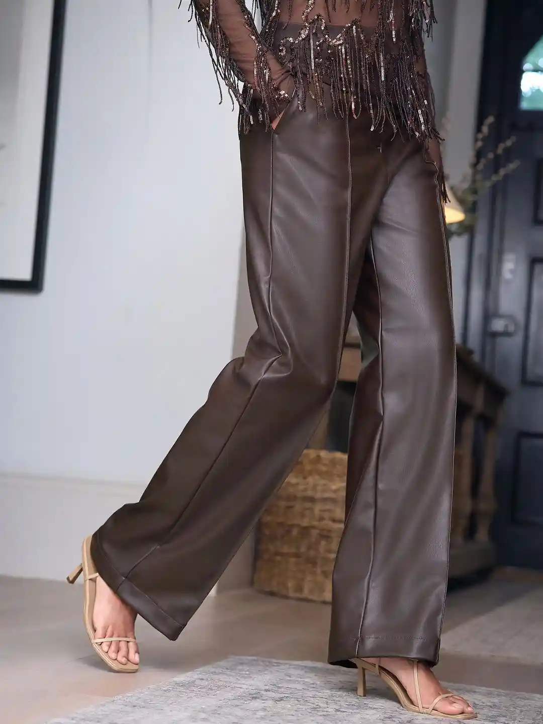 Buy NEXT Women PU Coated Faux Leather Trousers Trousers for