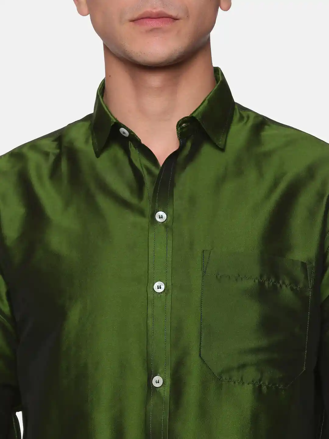Buy Sethukrishna Men Olive Green White Shirt with Dhoti