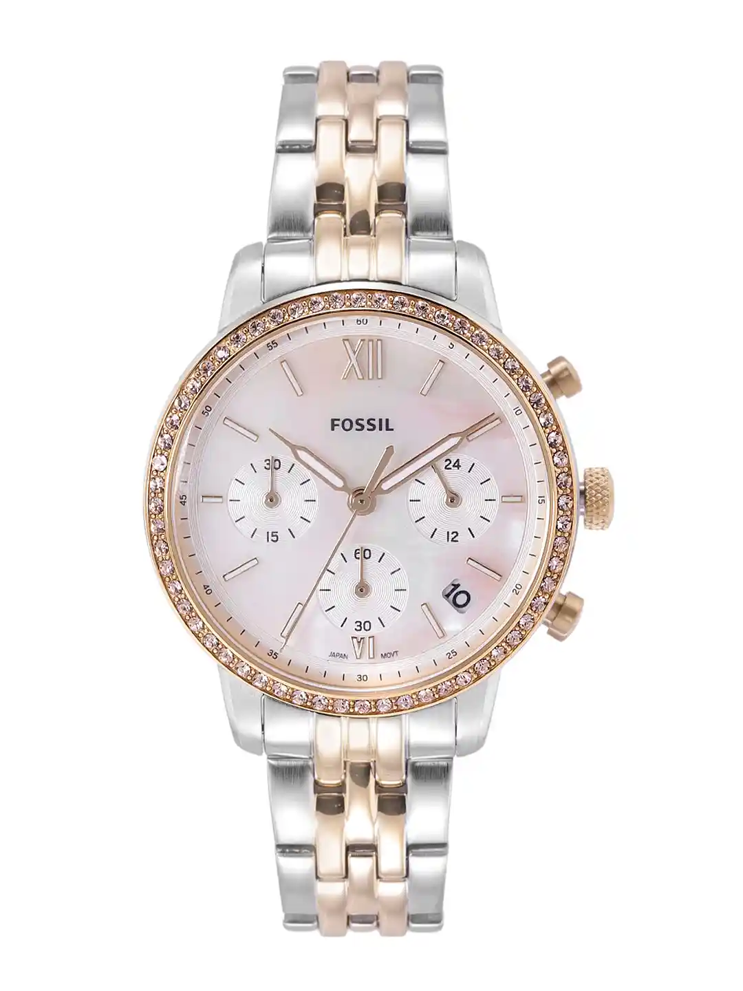 Fossil Women Pink Dial Silver Toned Analogue Chronograph Watch ES5216