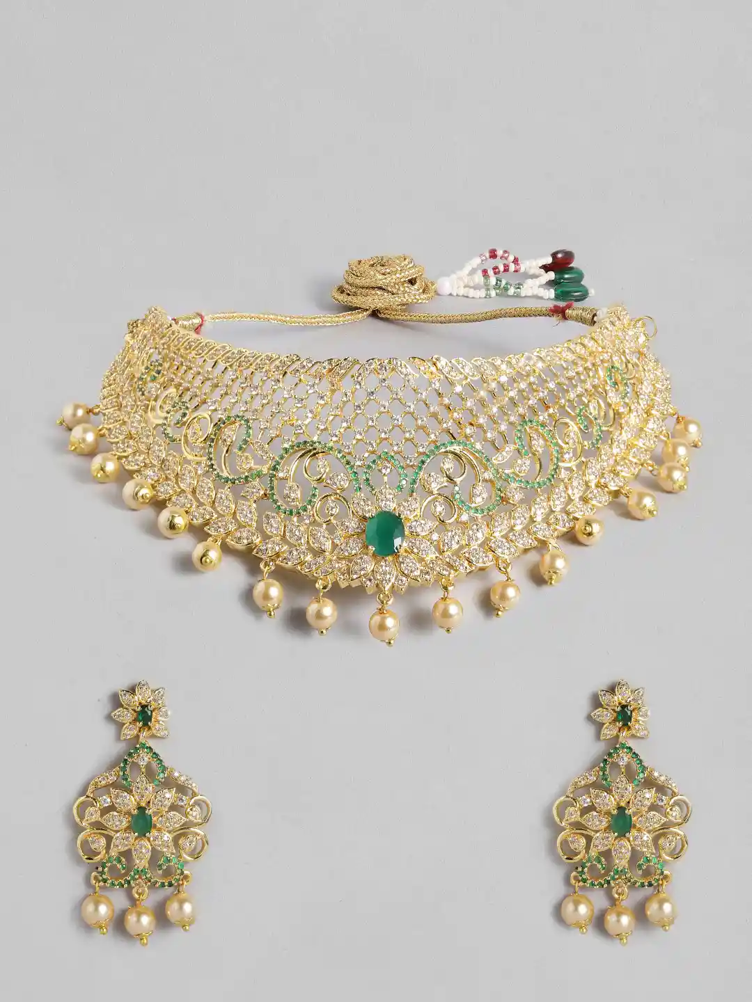 Bridal Jewellery Set Cz Stone Choker Necklace Buy Estele Gold