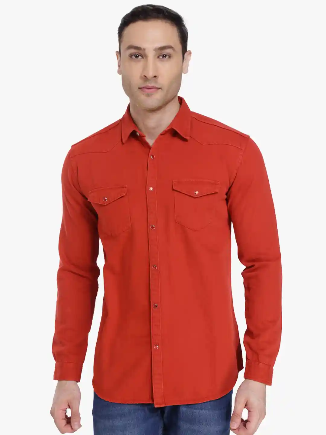 Buy Kuons Avenue Men Orange Smart Slim Fit Denim Casual Shirt