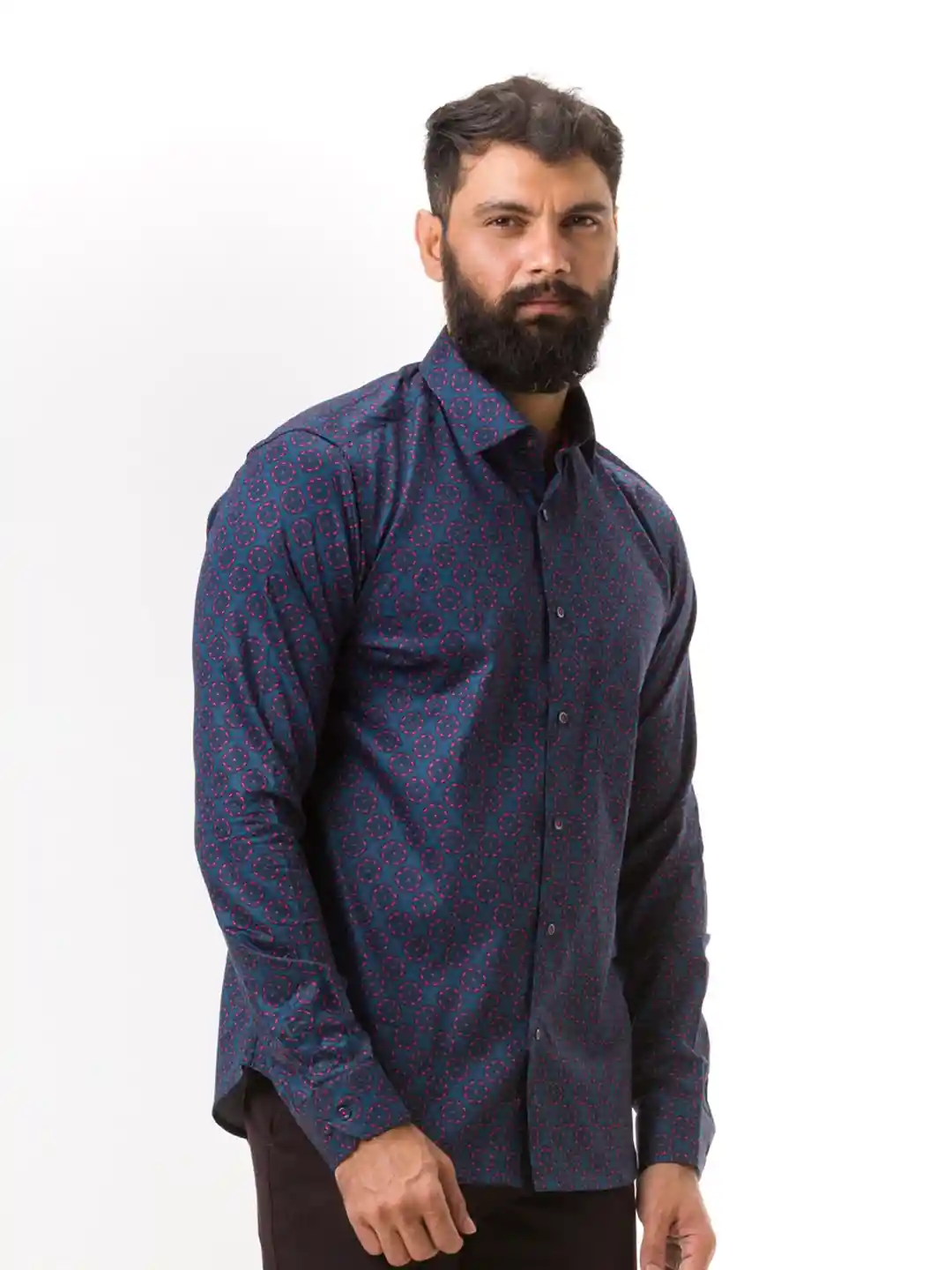 Buy Hoffmen Men Blue Comfort Slim Fit Printed Casual Cotton Shirt - Main Image